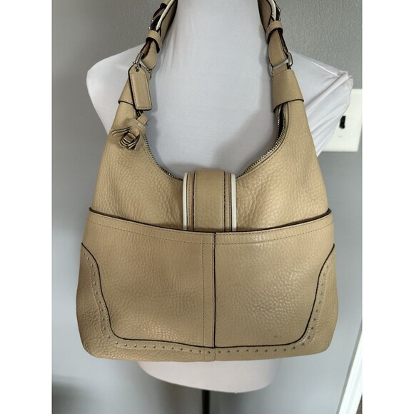 Vintage Coach Pebbled Leather Shoulder Bag M05S-5054 Beige Hobo Bag Purse EUC - Picture 2 of 10